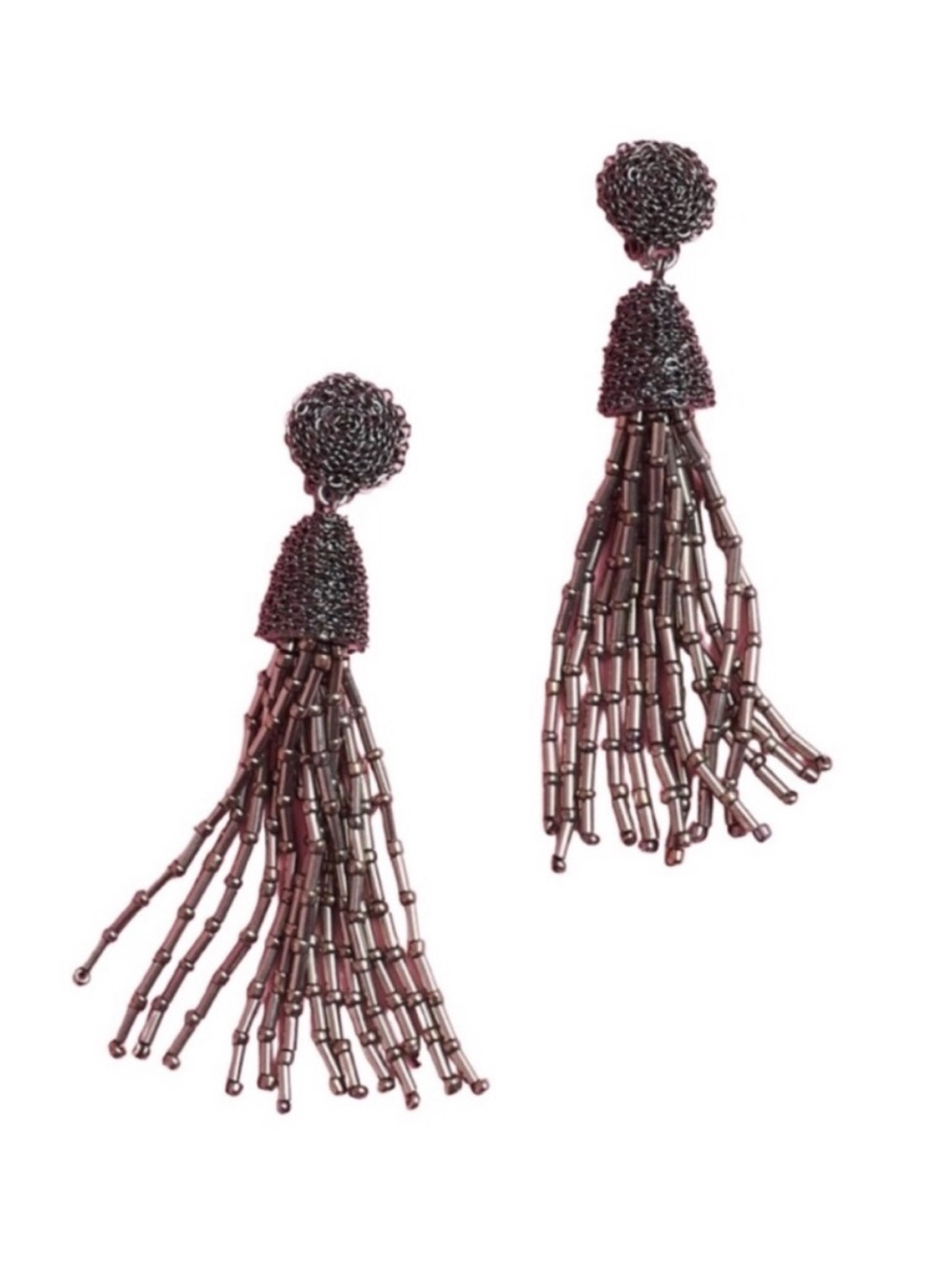 nOir Jewelry Tassel Clip-On Earrings with Gunmetal Metallic Beaded Tassels